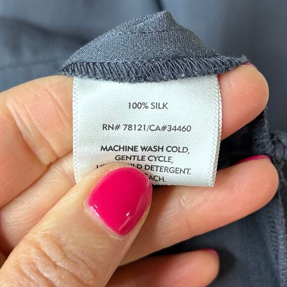 Eileen Fisher 100% Silk Gray Tunic Shirt Size M Mandarin Collar Knot Buttons - Picture 5 of 10